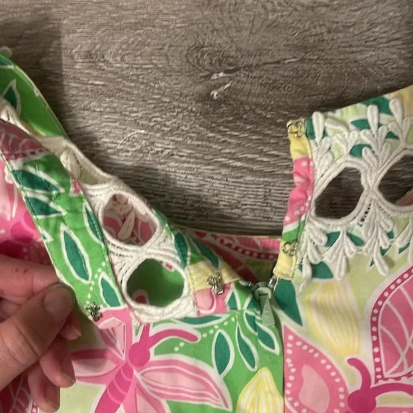 Lily Pulitzer Butterly Palm, Green & Pink Print Dress size 6 - Picture 11 of 13